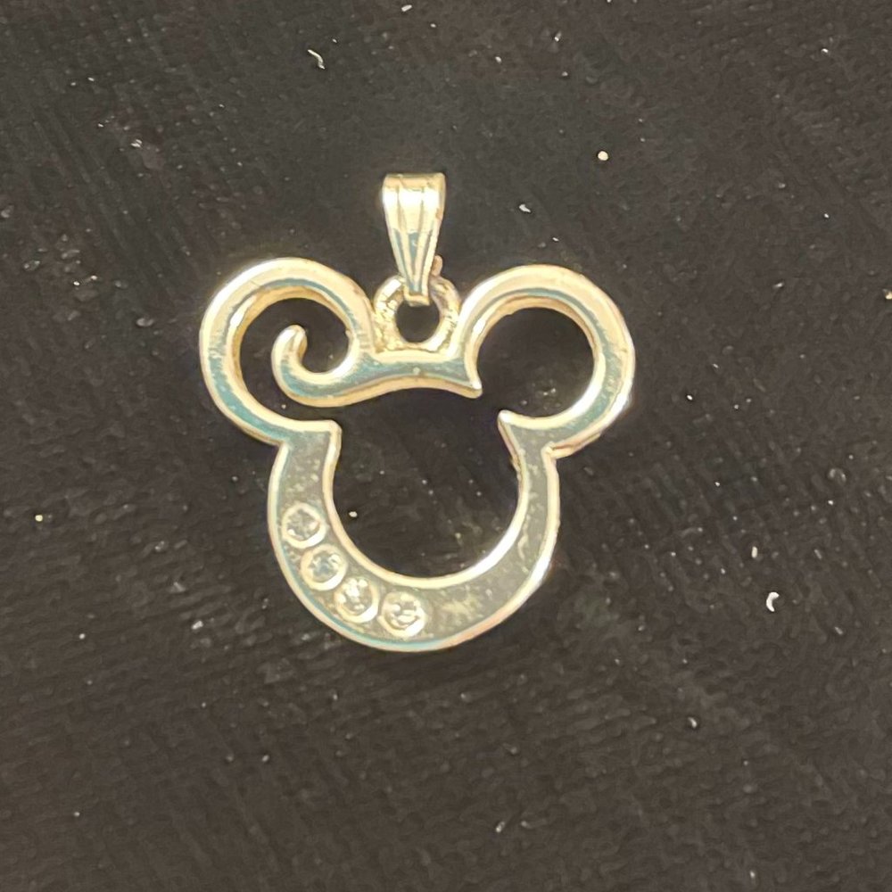 Disney World Parks French Curl Mickey Mouse Pendant with CZ Stones